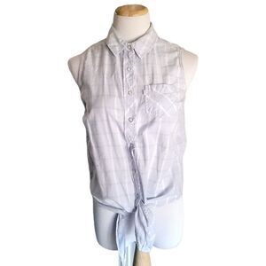 Levi’s Plaid Snap Sleeveless Cotton Blouse Blue White Summer Tie Front Small